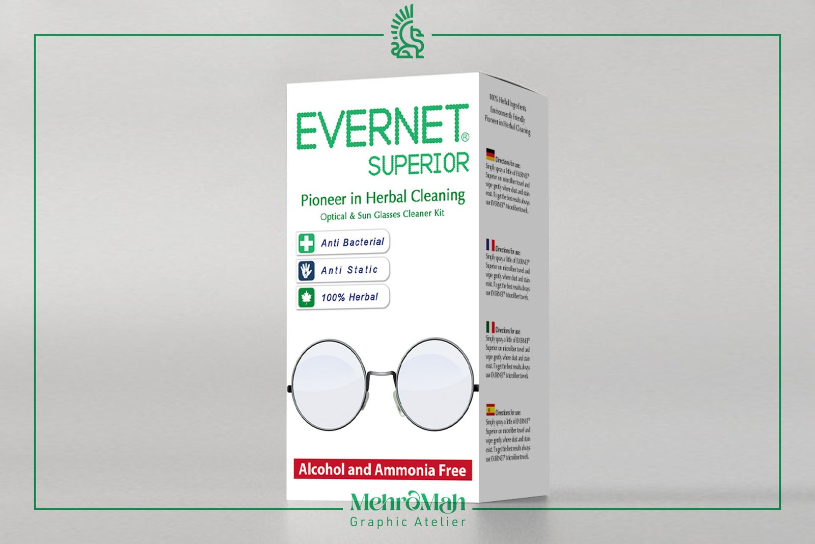 Evernet Glasses Cleaner Packaging Design